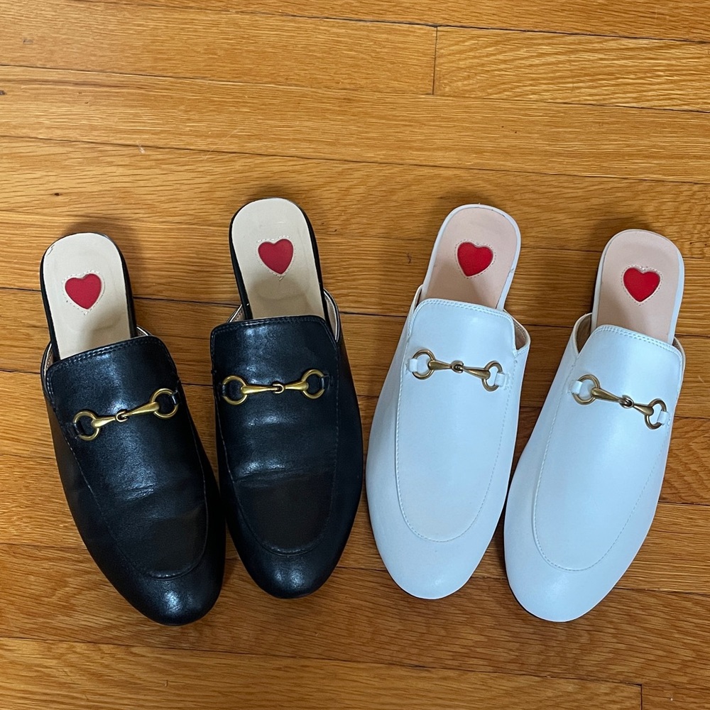 2-PAIRS (sold as set) of gold horse bit Princetown-like loafers slide mule shoes
